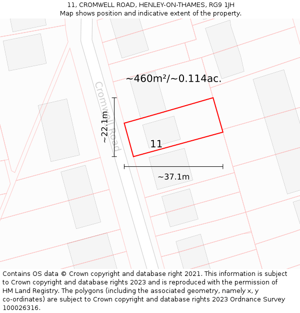 11, CROMWELL ROAD, HENLEY-ON-THAMES, RG9 1JH: Plot and title map