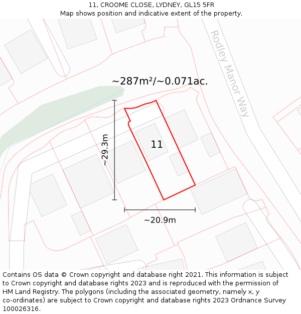 11, CROOME CLOSE, LYDNEY, GL15 5FR: Plot and title map