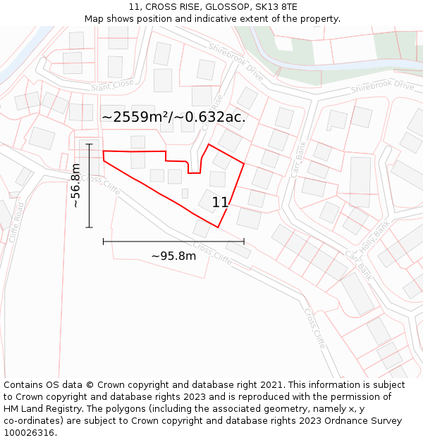 11, CROSS RISE, GLOSSOP, SK13 8TE: Plot and title map