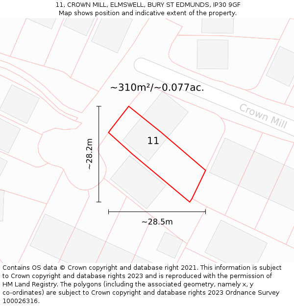 11, CROWN MILL, ELMSWELL, BURY ST EDMUNDS, IP30 9GF: Plot and title map