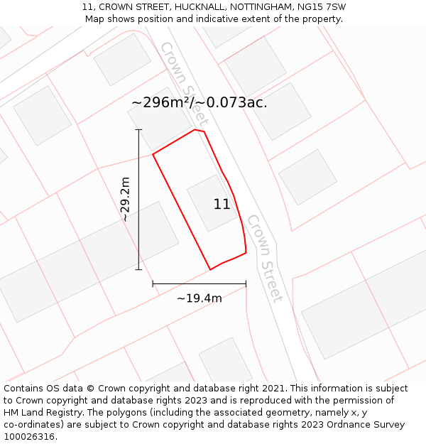 11, CROWN STREET, HUCKNALL, NOTTINGHAM, NG15 7SW: Plot and title map