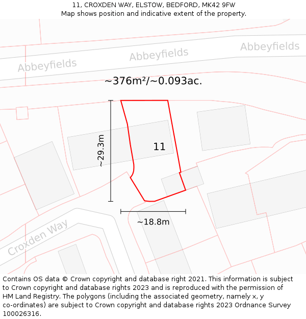 11, CROXDEN WAY, ELSTOW, BEDFORD, MK42 9FW: Plot and title map