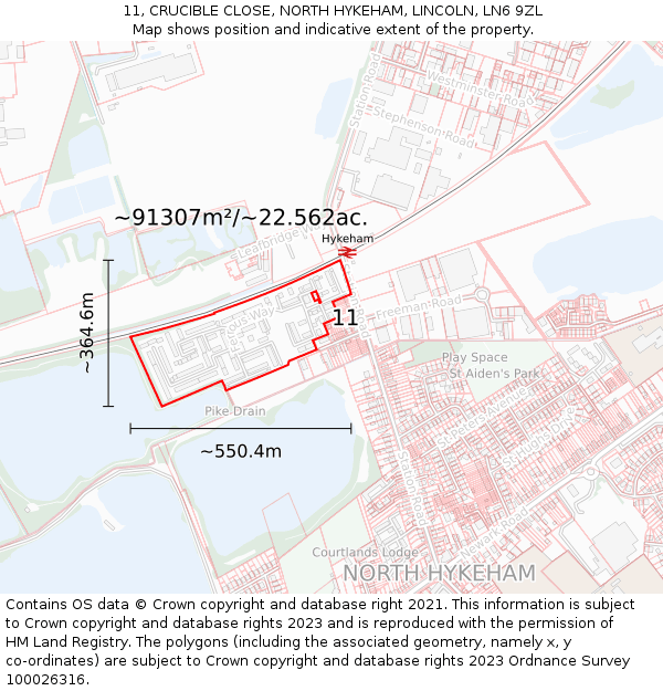 11, CRUCIBLE CLOSE, NORTH HYKEHAM, LINCOLN, LN6 9ZL: Plot and title map