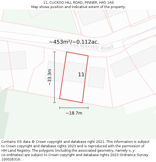 11, CUCKOO HILL ROAD, PINNER, HA5 1AS: Plot and title map