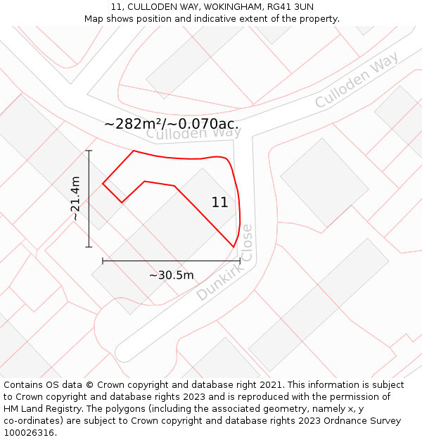 11, CULLODEN WAY, WOKINGHAM, RG41 3UN: Plot and title map