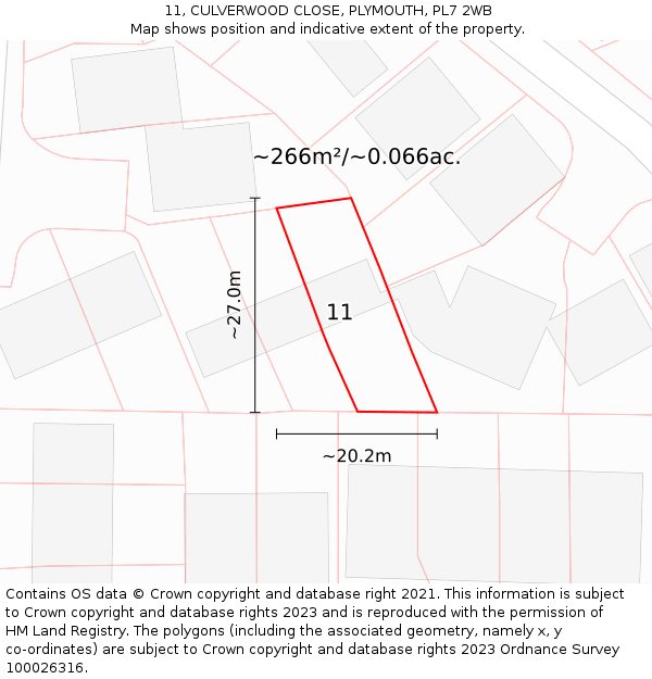 11, CULVERWOOD CLOSE, PLYMOUTH, PL7 2WB: Plot and title map