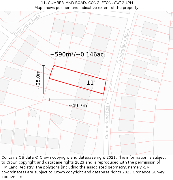 11, CUMBERLAND ROAD, CONGLETON, CW12 4PH: Plot and title map