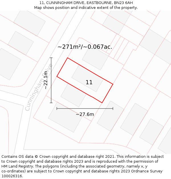 11, CUNNINGHAM DRIVE, EASTBOURNE, BN23 6AH: Plot and title map