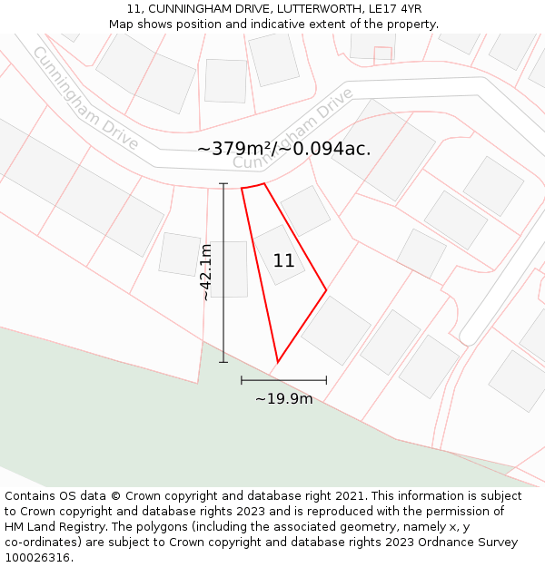 11, CUNNINGHAM DRIVE, LUTTERWORTH, LE17 4YR: Plot and title map