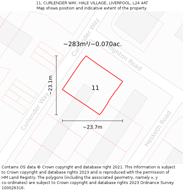 11, CURLENDER WAY, HALE VILLAGE, LIVERPOOL, L24 4AT: Plot and title map