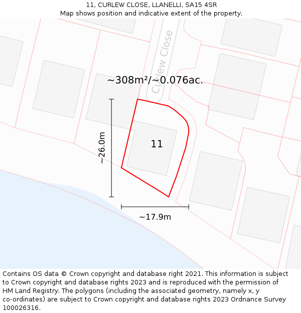 11, CURLEW CLOSE, LLANELLI, SA15 4SR: Plot and title map