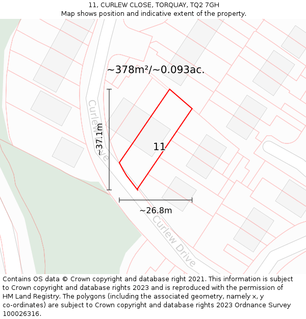 11, CURLEW CLOSE, TORQUAY, TQ2 7GH: Plot and title map