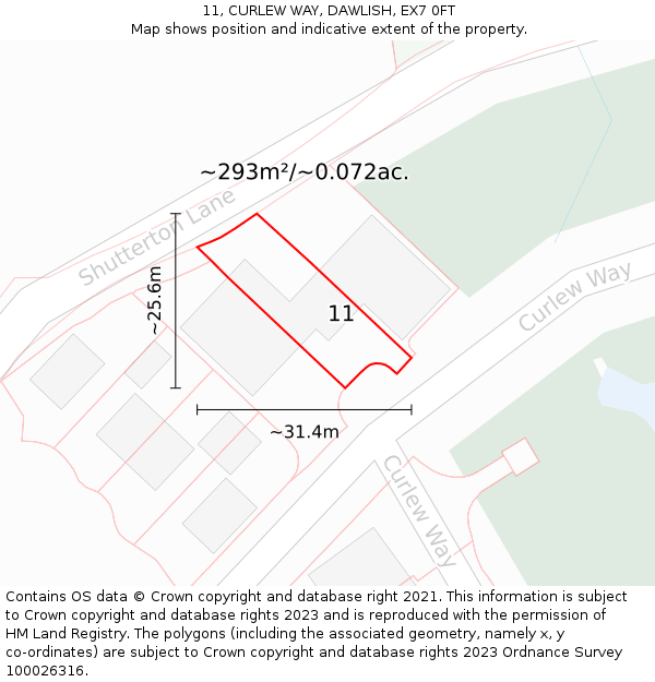 11, CURLEW WAY, DAWLISH, EX7 0FT: Plot and title map