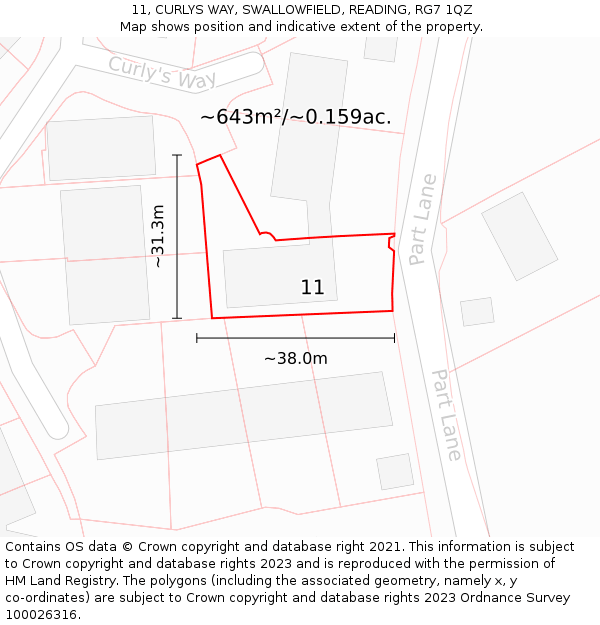 11, CURLYS WAY, SWALLOWFIELD, READING, RG7 1QZ: Plot and title map