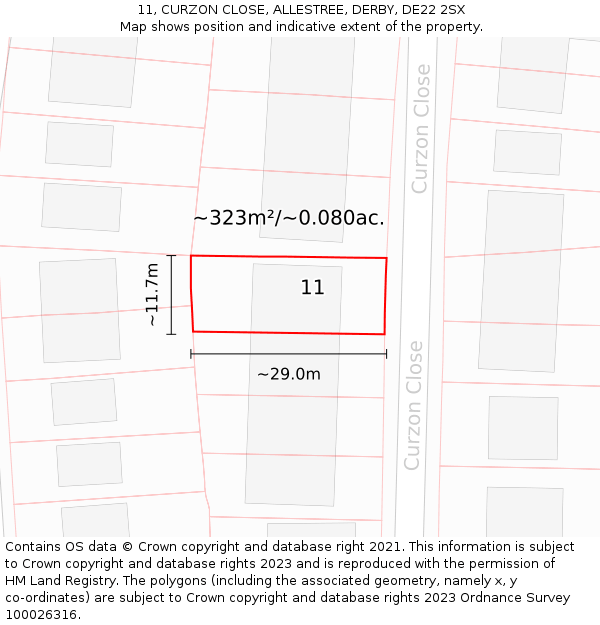 11, CURZON CLOSE, ALLESTREE, DERBY, DE22 2SX: Plot and title map