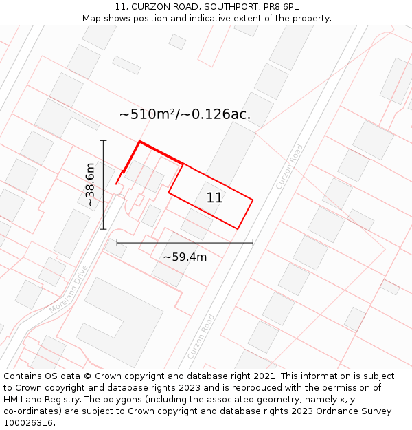 11, CURZON ROAD, SOUTHPORT, PR8 6PL: Plot and title map