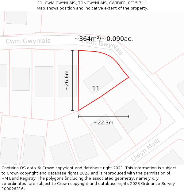 11, CWM GWYNLAIS, TONGWYNLAIS, CARDIFF, CF15 7HU: Plot and title map