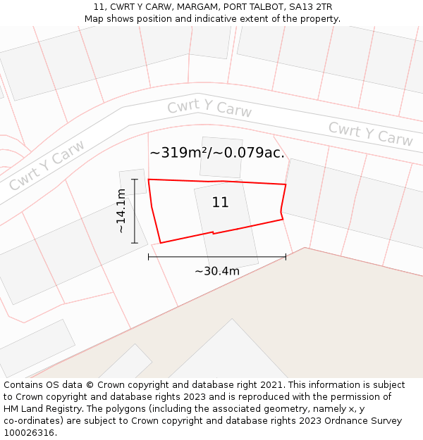 11, CWRT Y CARW, MARGAM, PORT TALBOT, SA13 2TR: Plot and title map
