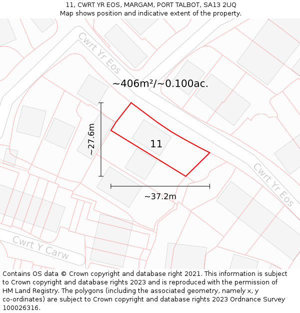 11, CWRT YR EOS, MARGAM, PORT TALBOT, SA13 2UQ: Plot and title map