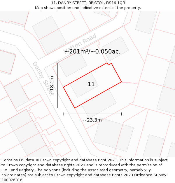 11, DANBY STREET, BRISTOL, BS16 1QB: Plot and title map