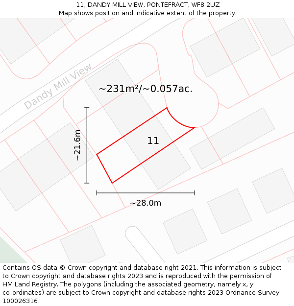 11, DANDY MILL VIEW, PONTEFRACT, WF8 2UZ: Plot and title map