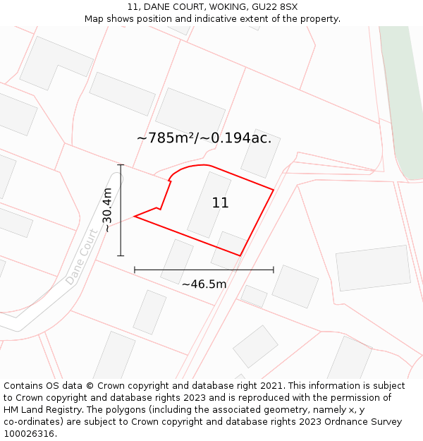 11, DANE COURT, WOKING, GU22 8SX: Plot and title map