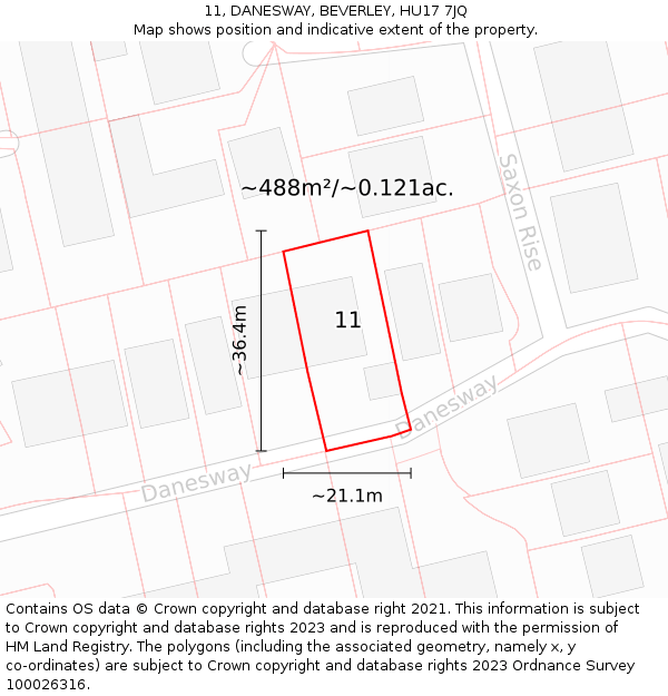 11, DANESWAY, BEVERLEY, HU17 7JQ: Plot and title map