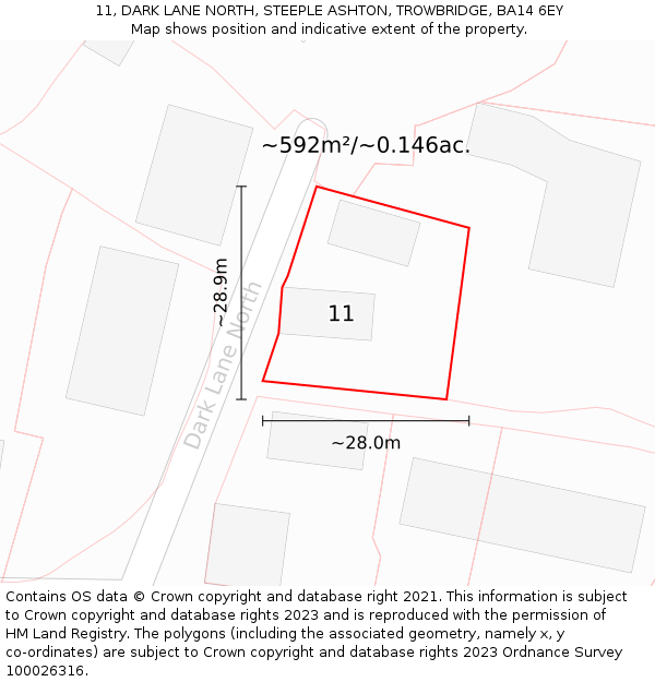 11, DARK LANE NORTH, STEEPLE ASHTON, TROWBRIDGE, BA14 6EY: Plot and title map