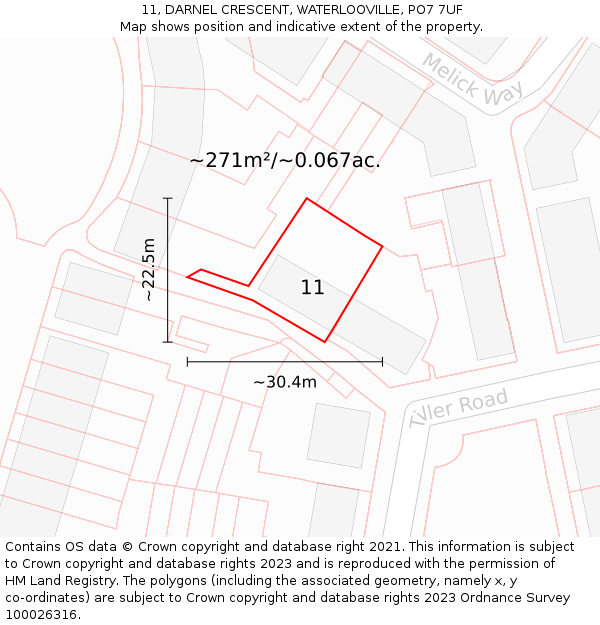 11, DARNEL CRESCENT, WATERLOOVILLE, PO7 7UF: Plot and title map