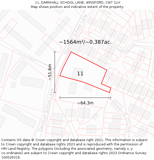 11, DARNHALL SCHOOL LANE, WINSFORD, CW7 1LH: Plot and title map