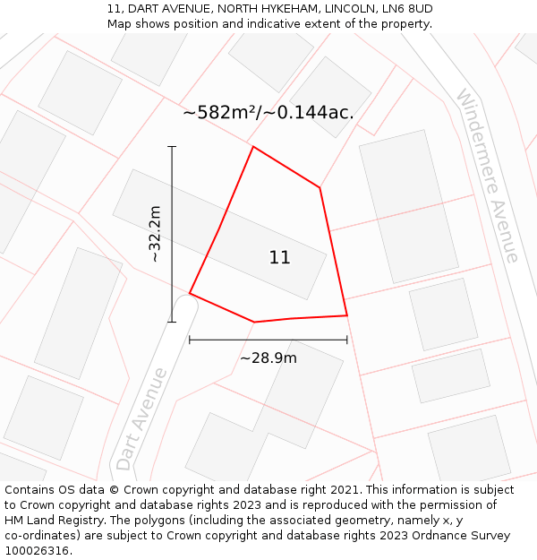 11, DART AVENUE, NORTH HYKEHAM, LINCOLN, LN6 8UD: Plot and title map