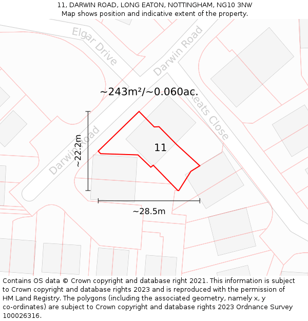 11, DARWIN ROAD, LONG EATON, NOTTINGHAM, NG10 3NW: Plot and title map