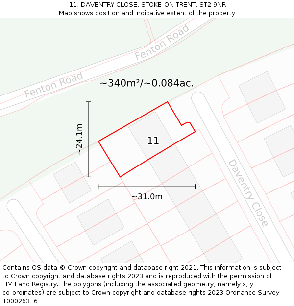 11, DAVENTRY CLOSE, STOKE-ON-TRENT, ST2 9NR: Plot and title map