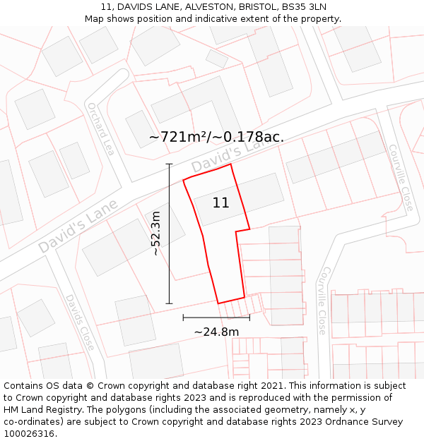 11, DAVIDS LANE, ALVESTON, BRISTOL, BS35 3LN: Plot and title map