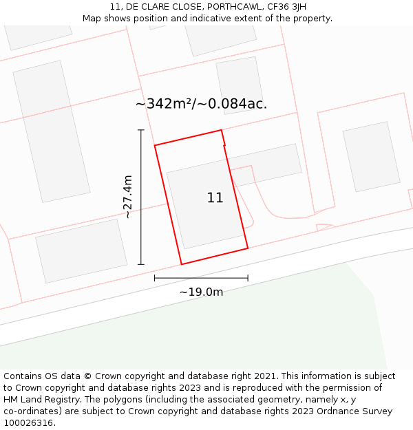 11, DE CLARE CLOSE, PORTHCAWL, CF36 3JH: Plot and title map