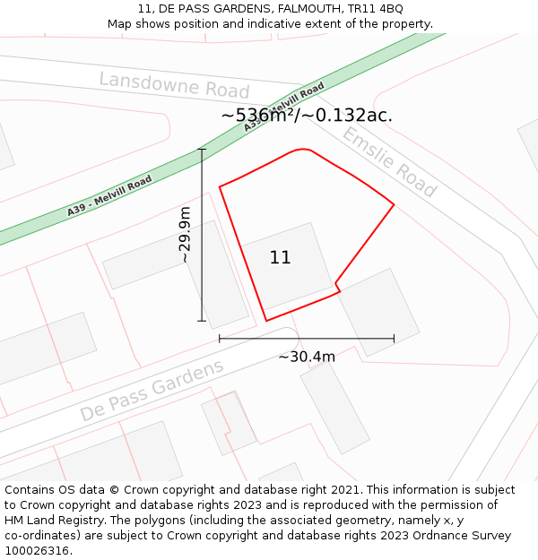 11, DE PASS GARDENS, FALMOUTH, TR11 4BQ: Plot and title map