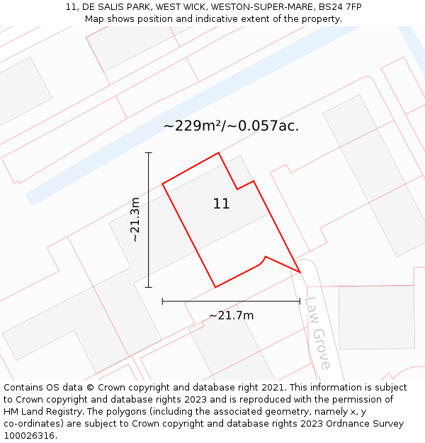 11, DE SALIS PARK, WEST WICK, WESTON-SUPER-MARE, BS24 7FP: Plot and title map