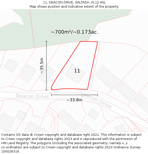 11, DEACON DRIVE, SALTASH, PL12 4SL: Plot and title map