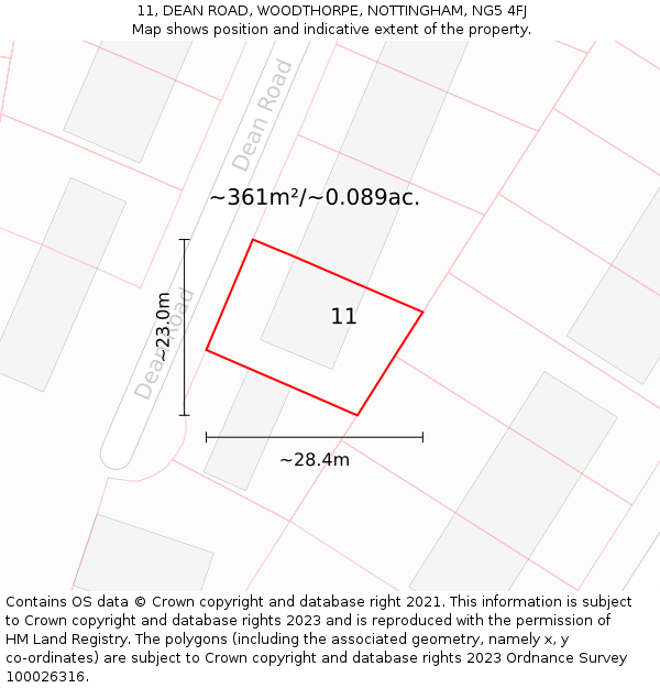 11, DEAN ROAD, WOODTHORPE, NOTTINGHAM, NG5 4FJ: Plot and title map