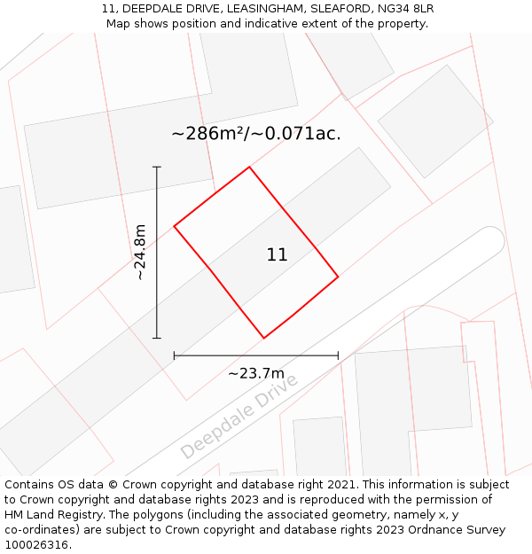 11, DEEPDALE DRIVE, LEASINGHAM, SLEAFORD, NG34 8LR: Plot and title map