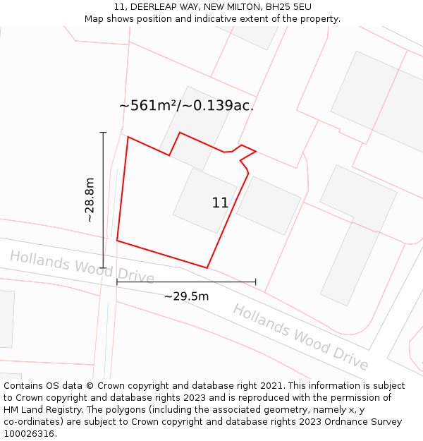 11, DEERLEAP WAY, NEW MILTON, BH25 5EU: Plot and title map