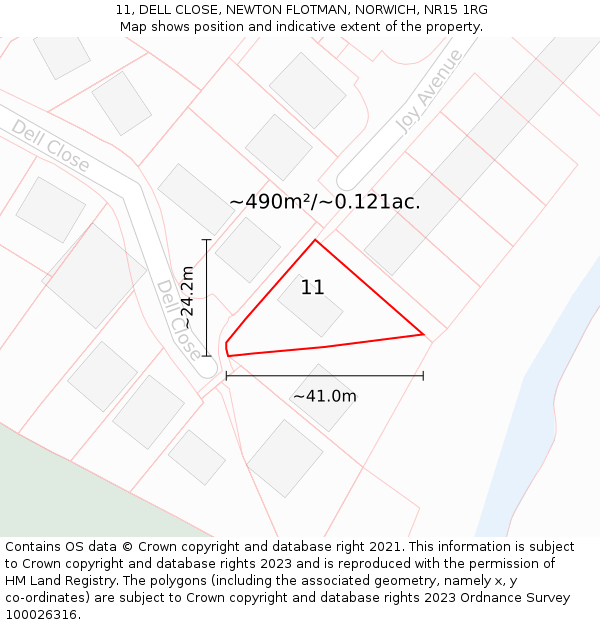 11, DELL CLOSE, NEWTON FLOTMAN, NORWICH, NR15 1RG: Plot and title map