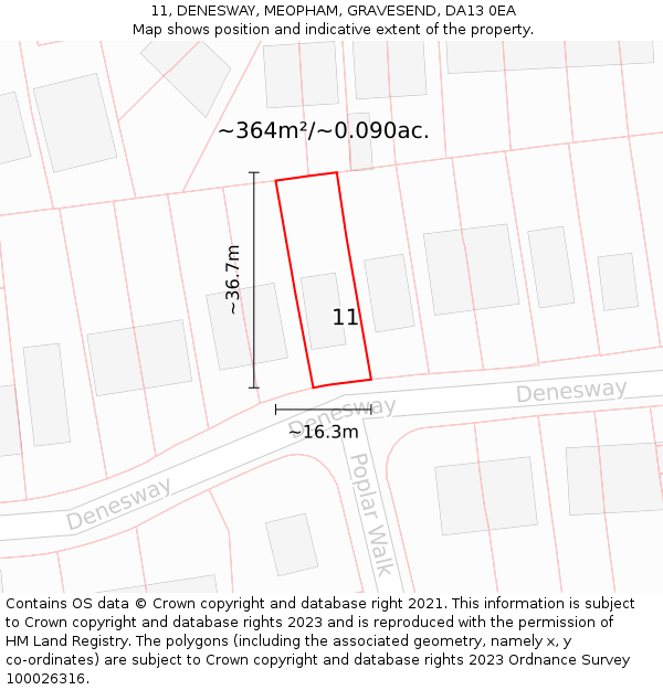 11, DENESWAY, MEOPHAM, GRAVESEND, DA13 0EA: Plot and title map