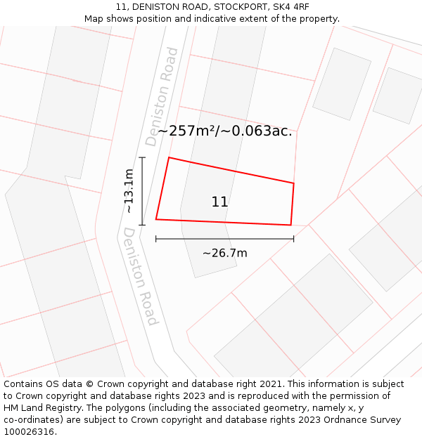 11, DENISTON ROAD, STOCKPORT, SK4 4RF: Plot and title map