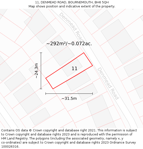 11, DENMEAD ROAD, BOURNEMOUTH, BH6 5QH: Plot and title map