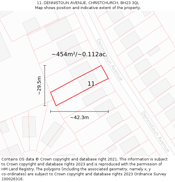 11, DENNISTOUN AVENUE, CHRISTCHURCH, BH23 3QL: Plot and title map