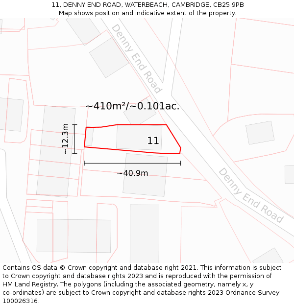 11, DENNY END ROAD, WATERBEACH, CAMBRIDGE, CB25 9PB: Plot and title map