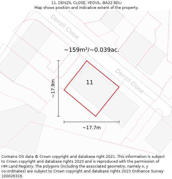 11, DENZIL CLOSE, YEOVIL, BA22 9DU: Plot and title map