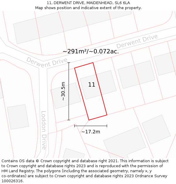 11, DERWENT DRIVE, MAIDENHEAD, SL6 6LA: Plot and title map