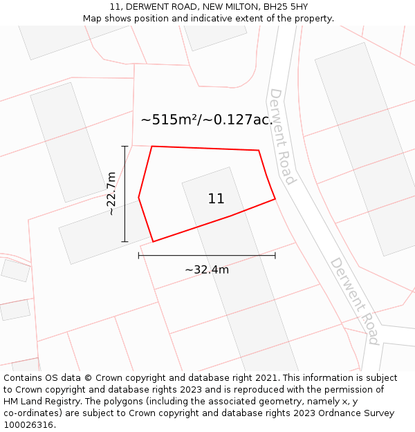 11, DERWENT ROAD, NEW MILTON, BH25 5HY: Plot and title map